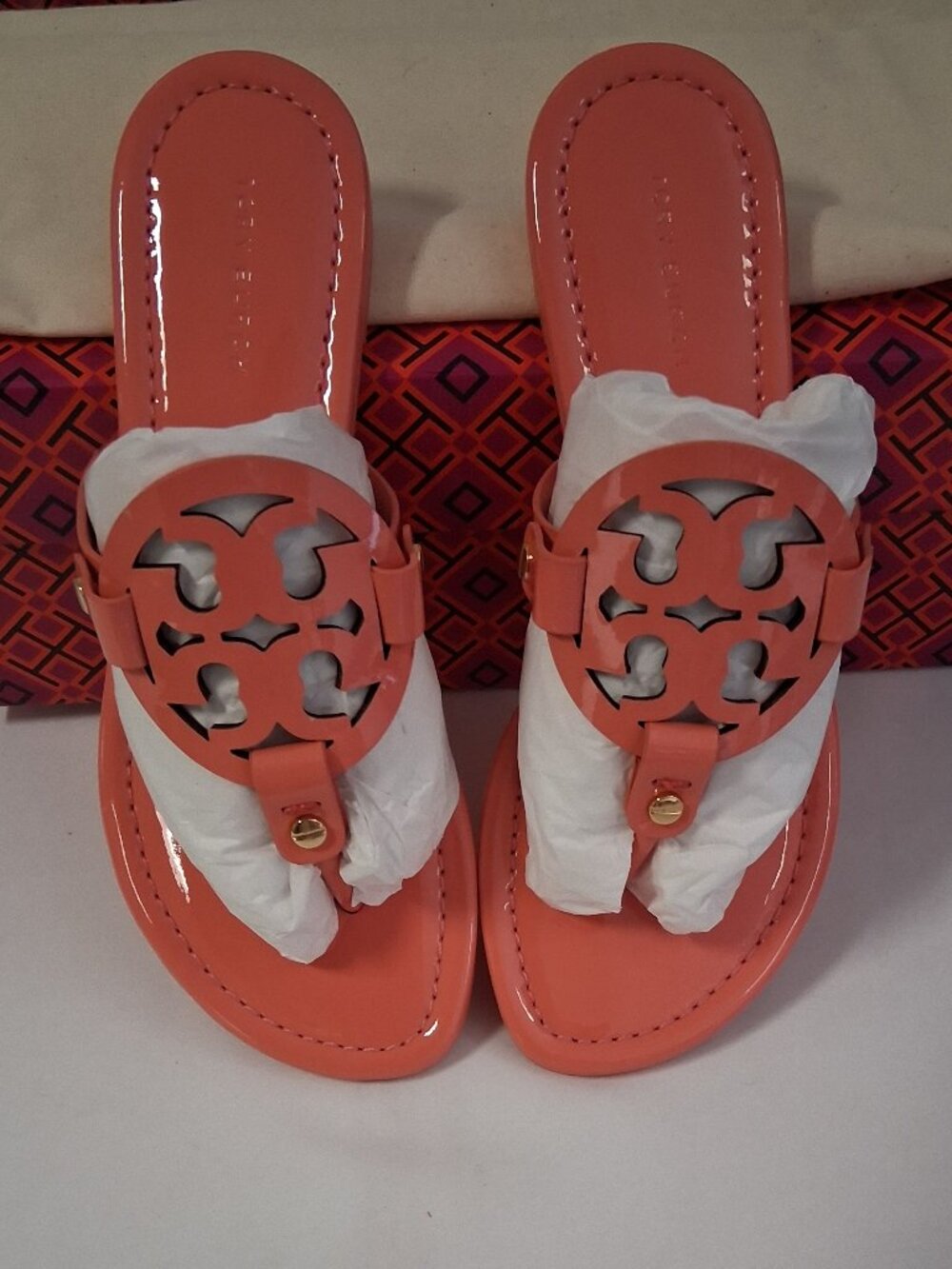 Tory Burch Women’s Miller Sandals – Coral Crush (Pink) 5 NEW